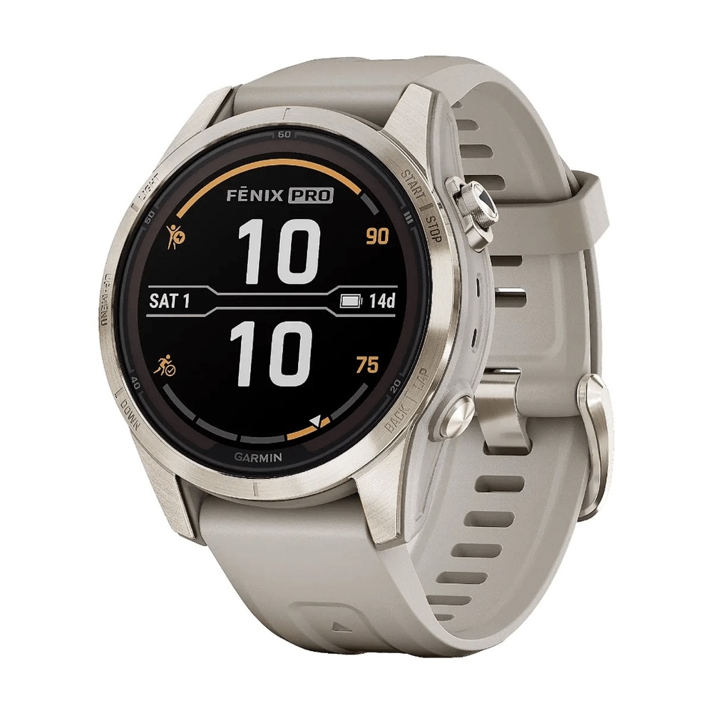 New Garmin Fenix 7S Pro Sapphire Solar in Light Sand and Soft Gold Smartwatch